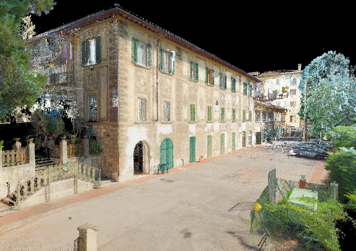 Nuvola di punti di una facciata pronta per la restituzione