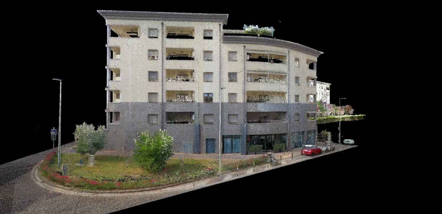 Nuvola di punti di un prospetto del condominio rilevato a Firenze